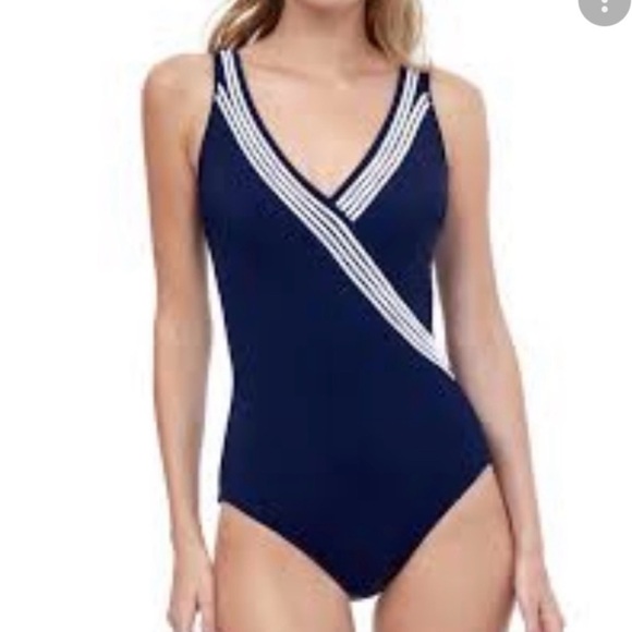 Gottex Navy Blue Socialite Slimming One Piece Swimsuit  Size 10 NWT - Picture 1 of 6